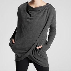 NWOT Athleta Purana Wrap Sweatshirt, charcoal, size S